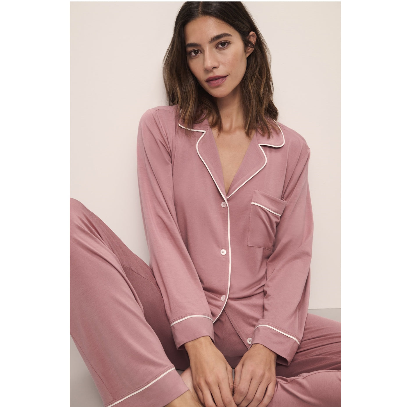 Eberjey Gisele TENCEL™ Modal Long Pyjama Set - Old Rose/Ivory 