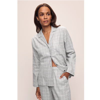 Eberjey Flannel Long Pyjama Set Wintercheck - Heather Grey/Ivory