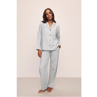 Eberjey Flannel Long Pyjama Set Wintercheck - Heather Grey/Ivory