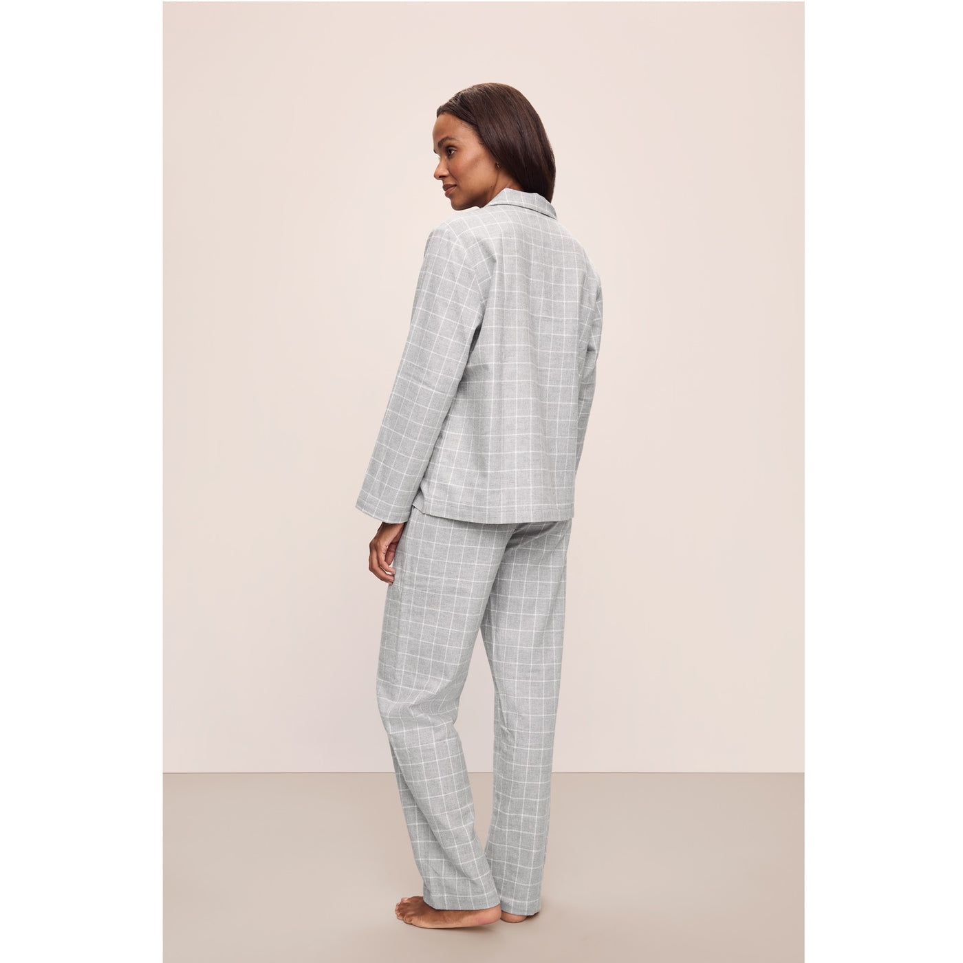 Eberjey Flannel Long Pyjama Set Wintercheck - Heather Grey/Ivory