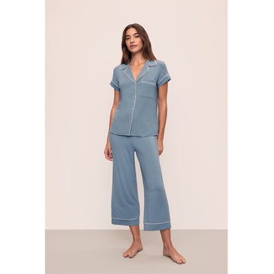 Eberjey Gisele TENCEL™ Modal S/S Cropped PJ Set - Denim Blue/Ivory