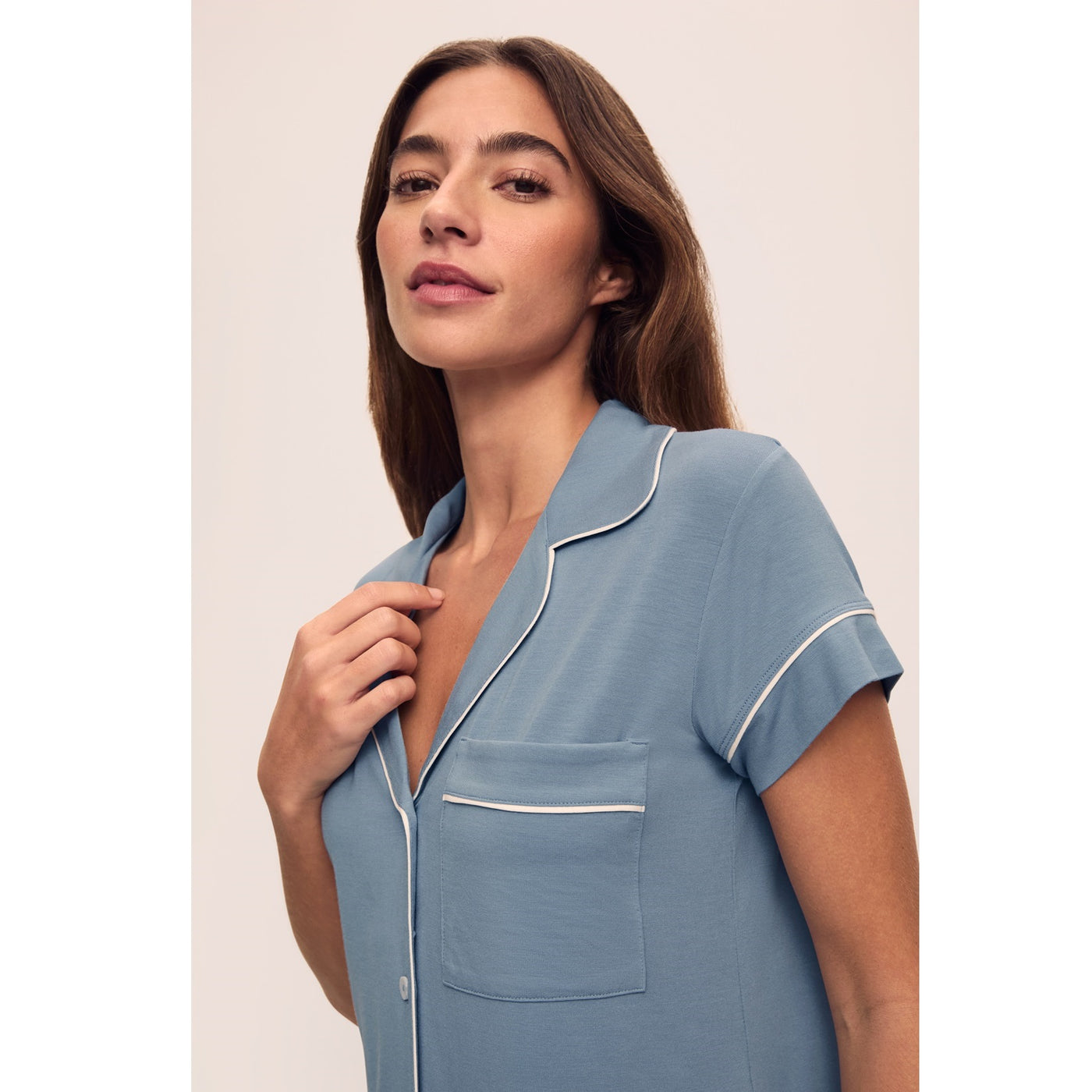 Eberjey Gisele TENCEL™ Modal S/S Cropped PJ Set - Denim Blue/Ivory