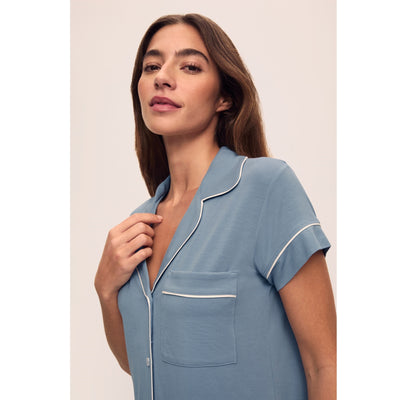 Eberjey Gisele TENCEL™ Modal S/S Cropped PJ Set - Denim Blue/Ivory