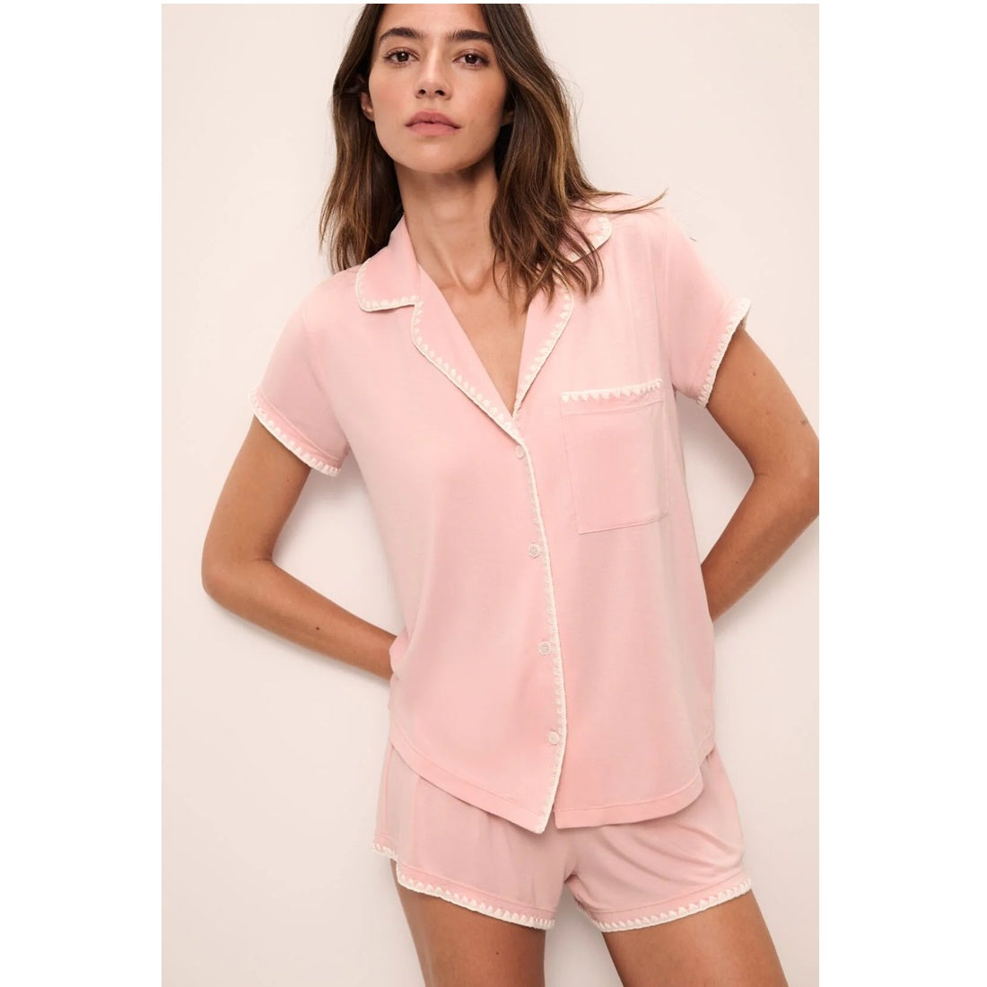 Eberjey Frida TENCEL Modal Cami & Shortie Set - Silver Pink/Ivory