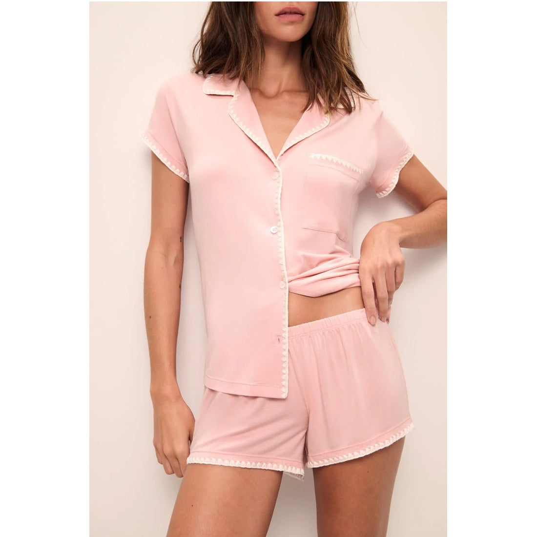 Eberjey Frida TENCEL Modal Cami & Shortie Set - Silver Pink/Ivory