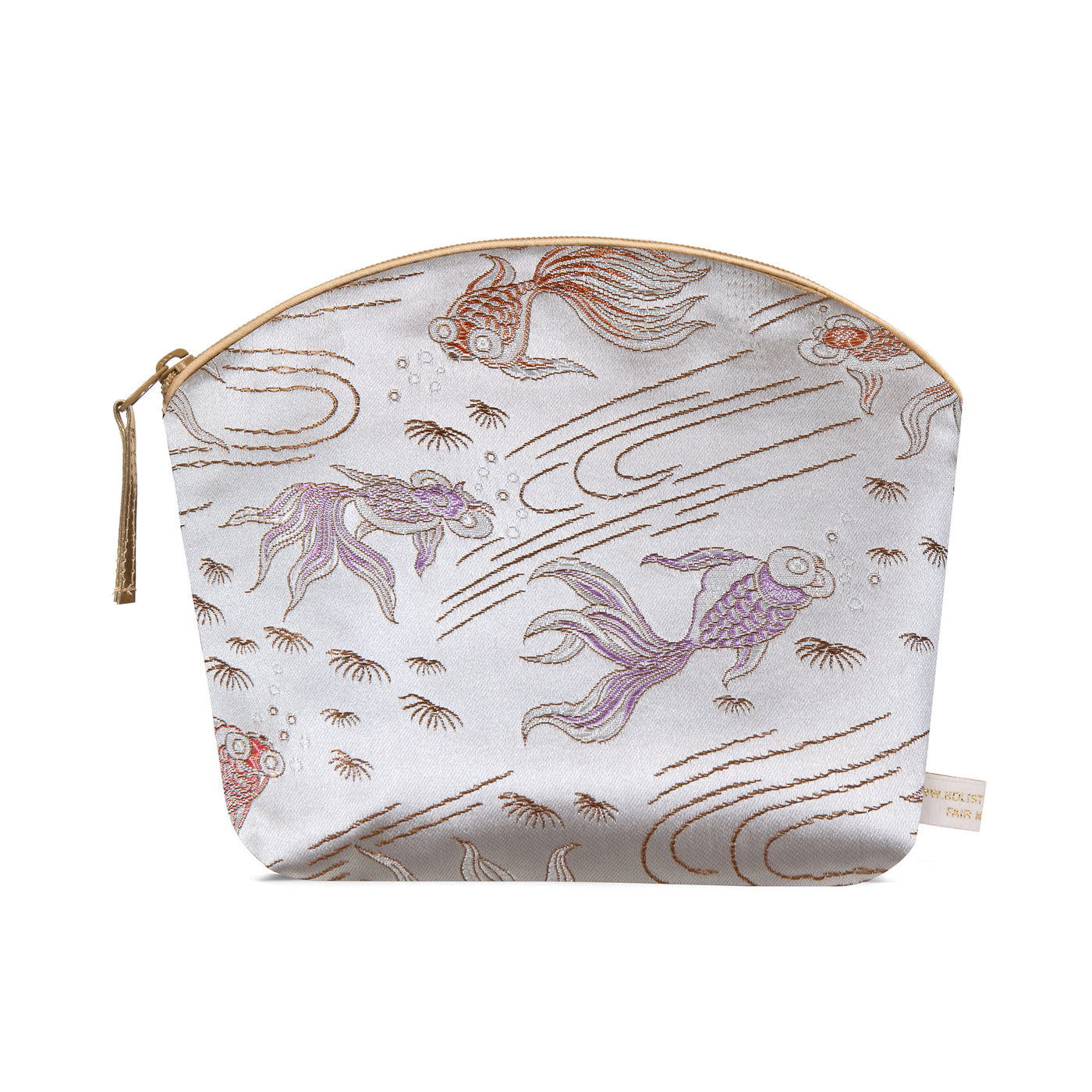 Silk Brocade Make-Up Bag with Lavender - Silver Fish Brocade