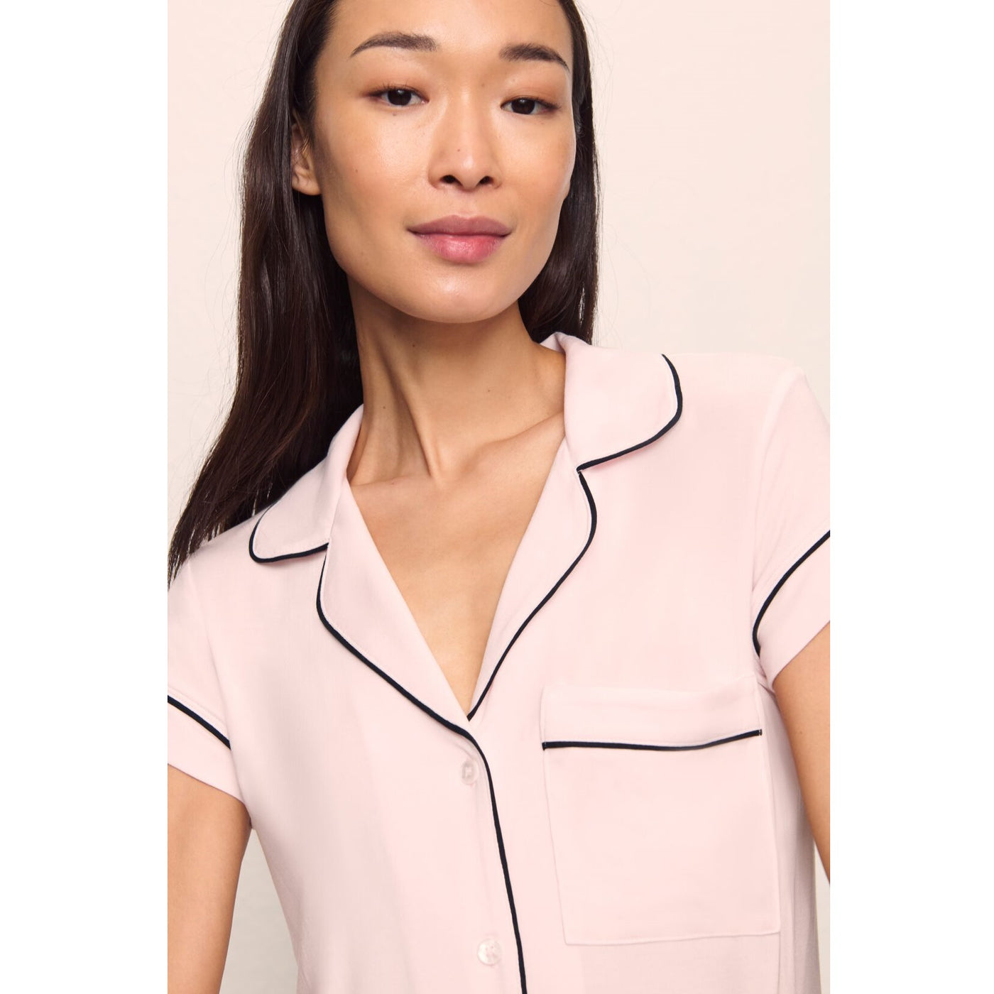 Eberjey Gisele TENCEL™ Modal S/S Cropped PJ Set - Sorbet Pink/Black