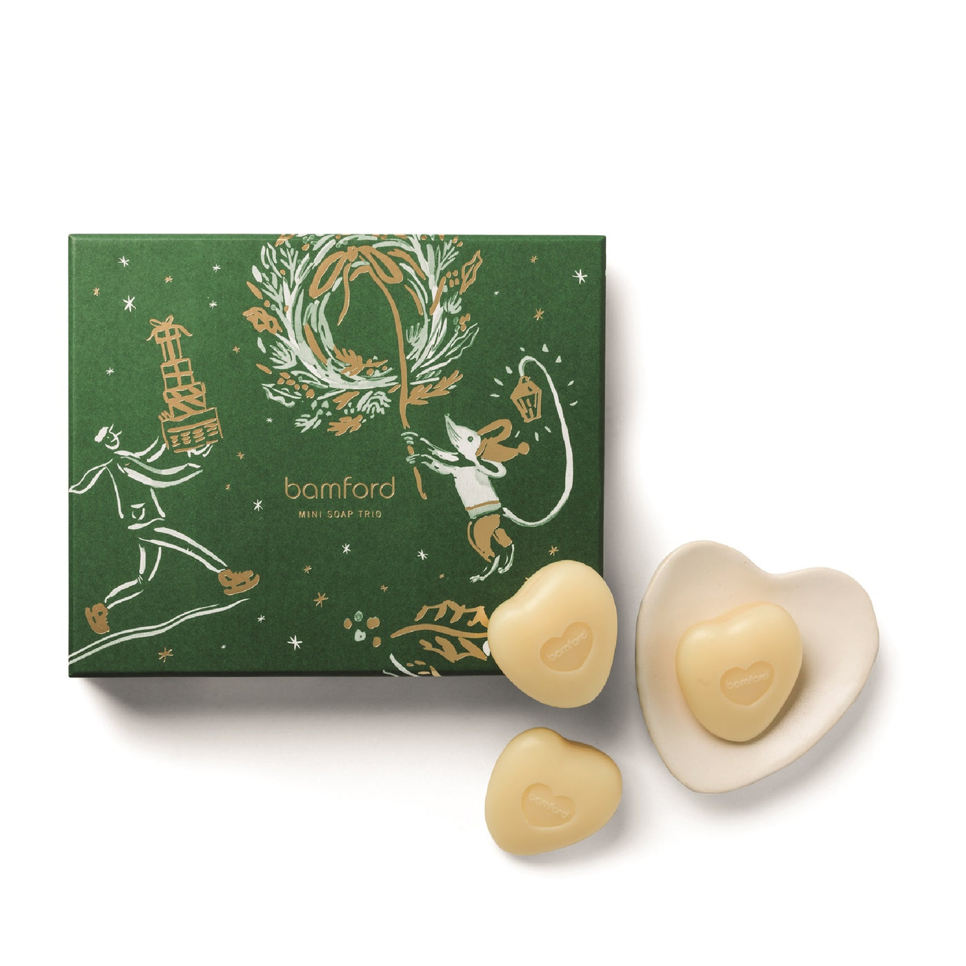 Bamford Christmas Mini Soap Trio + Mini Heart Soap Dish